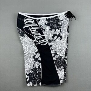 Hurley Mens  Board Swim Trunks Shorts White Grunge Surfer Cyber Goth Y2K Size 34